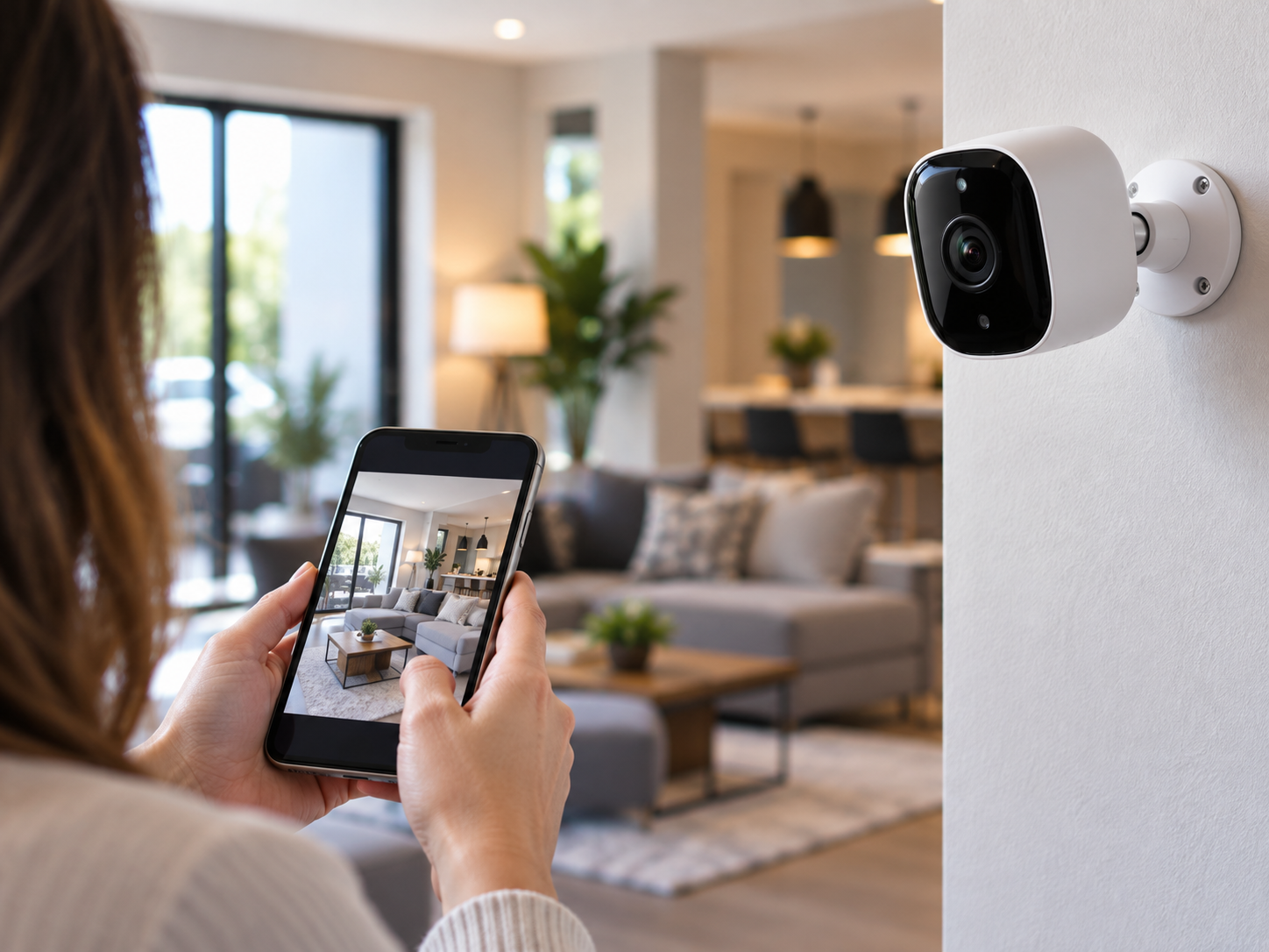 Modern CCTV security camera mounted on a commercial building